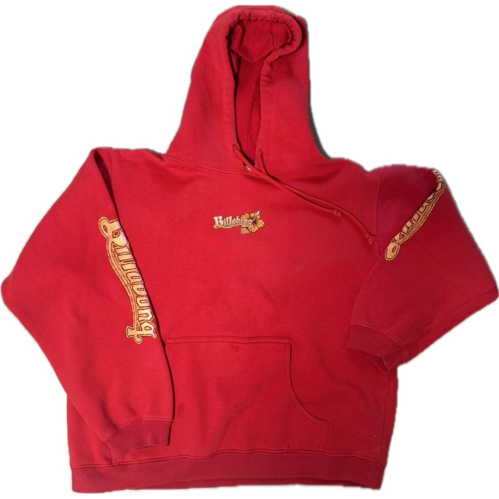 Vintage Billabong Quad Hit Hoodie Y2K Surf Skate Grail Red Gold Spell Out S RARE
